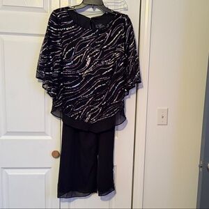 Alex Evenings Black and Silver Jumpsuit